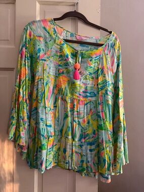 Lilly Pulitzer Lightweight Multi-Color Print Women's Peasant Top size S
